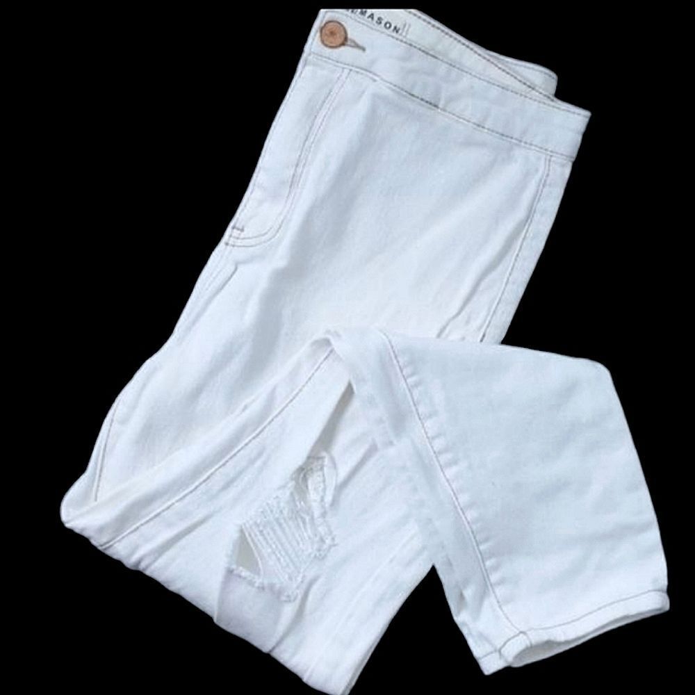 Ashley Mason Distressed Cream Stretch High Rise Skinny Jeans size 13